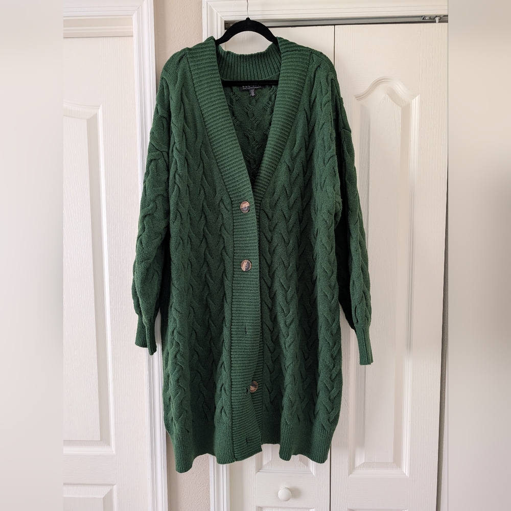 Eloquii Forest Green Cable Knit Cardigan Sweater Dress